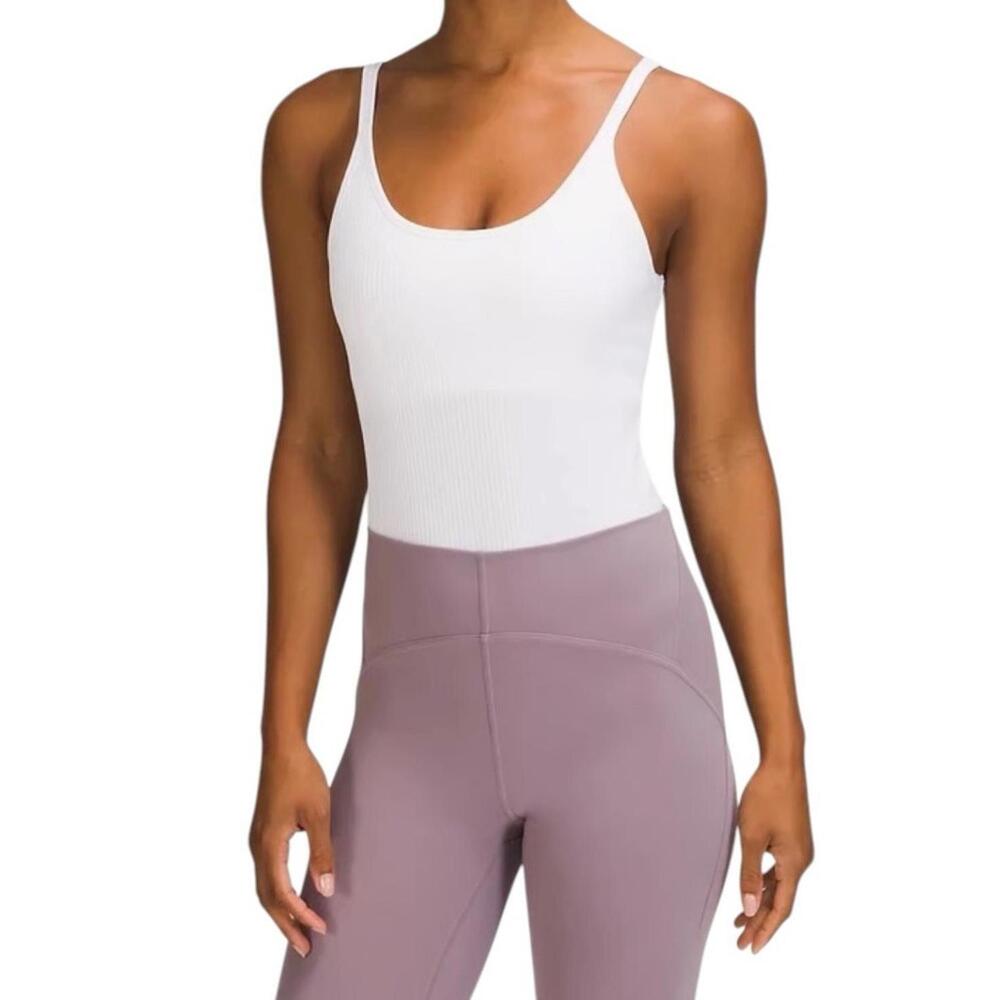 Lululemon Women’s US6 Ebb To The Street Ribbed Ivory Thong Bodysuit Built In Bra - Picture 2 of 9